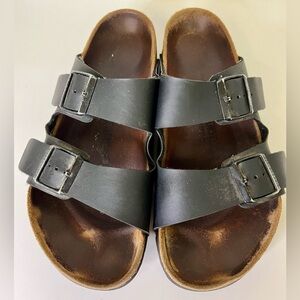 Birkenstock Sandals Leather Flat Slide Cruise Party Arizona Black Strap (11.5”)